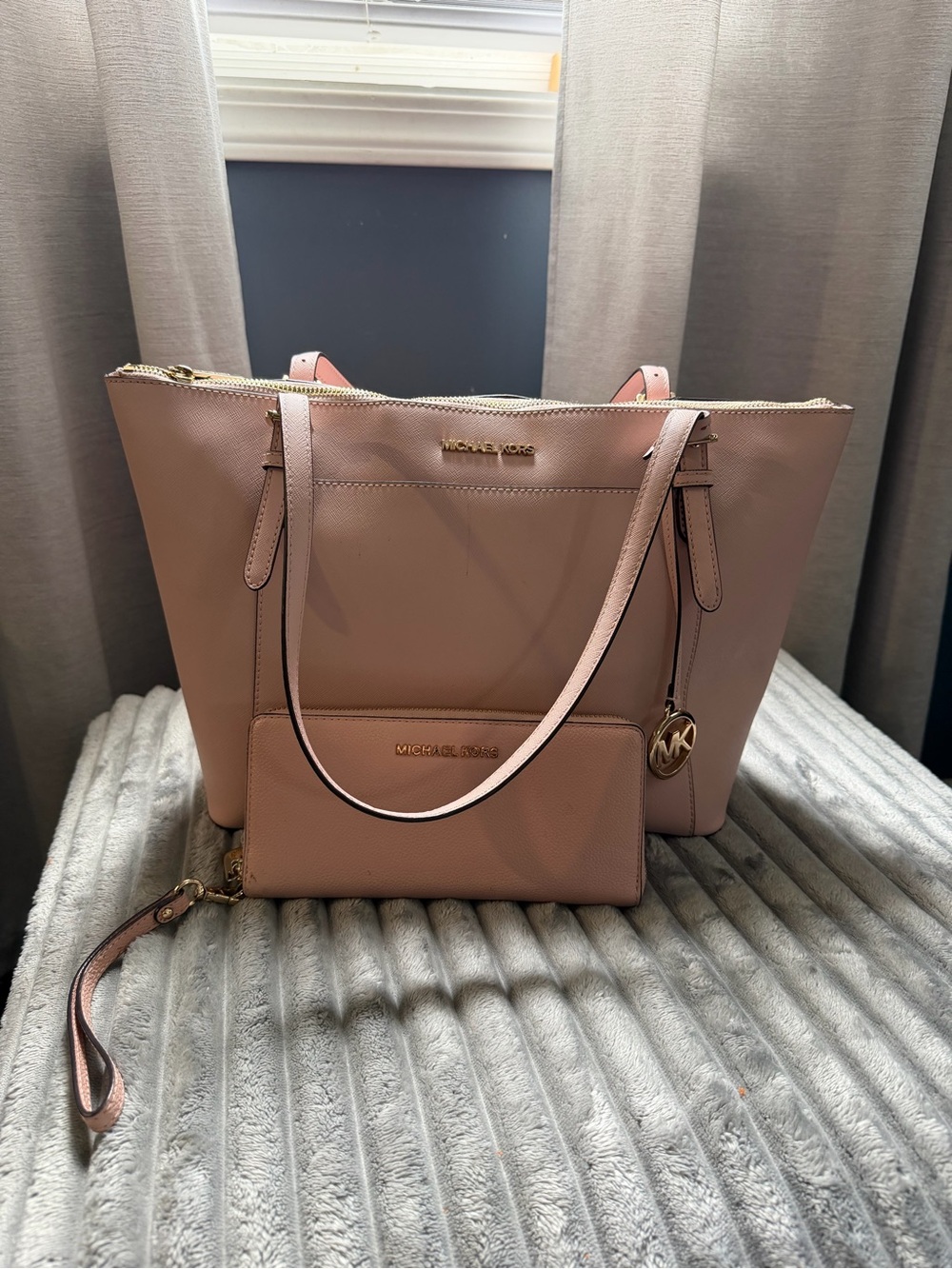 Michael Kors Blush Pink Leather Tote with Wristlet Charm